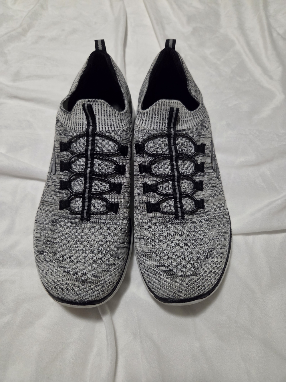 Skechers Women's Slip-On Knit Sneakers - Gray/Black - Picture 1 of 3